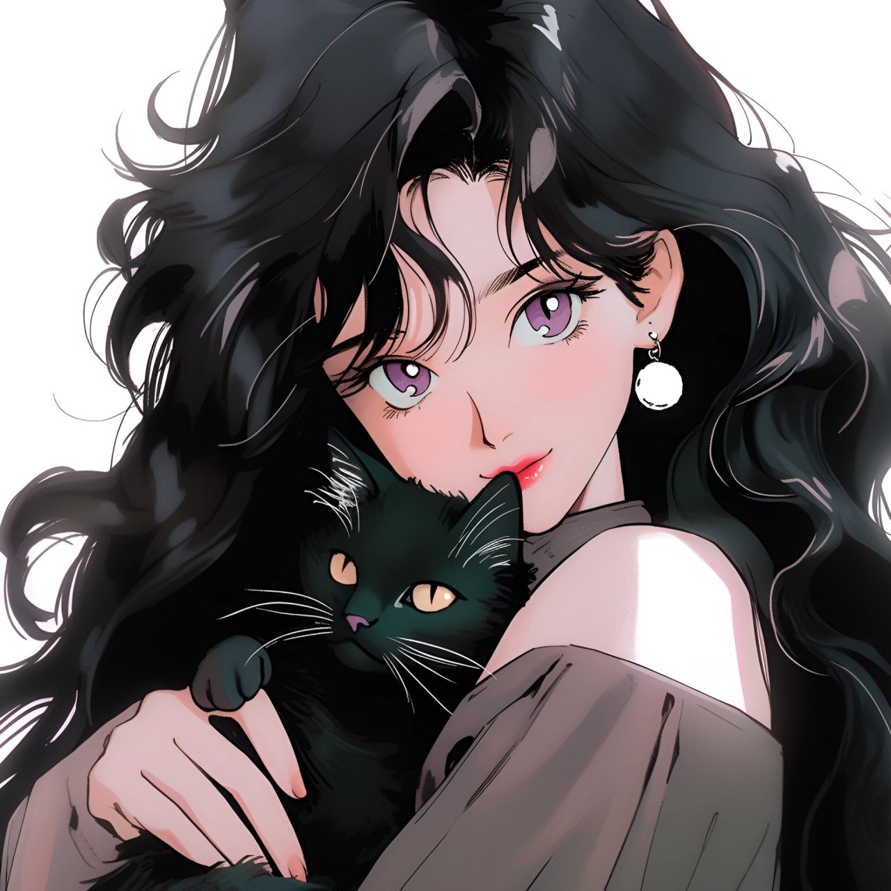 旧漫头像丨黑色系高冷,女孩和他的猫