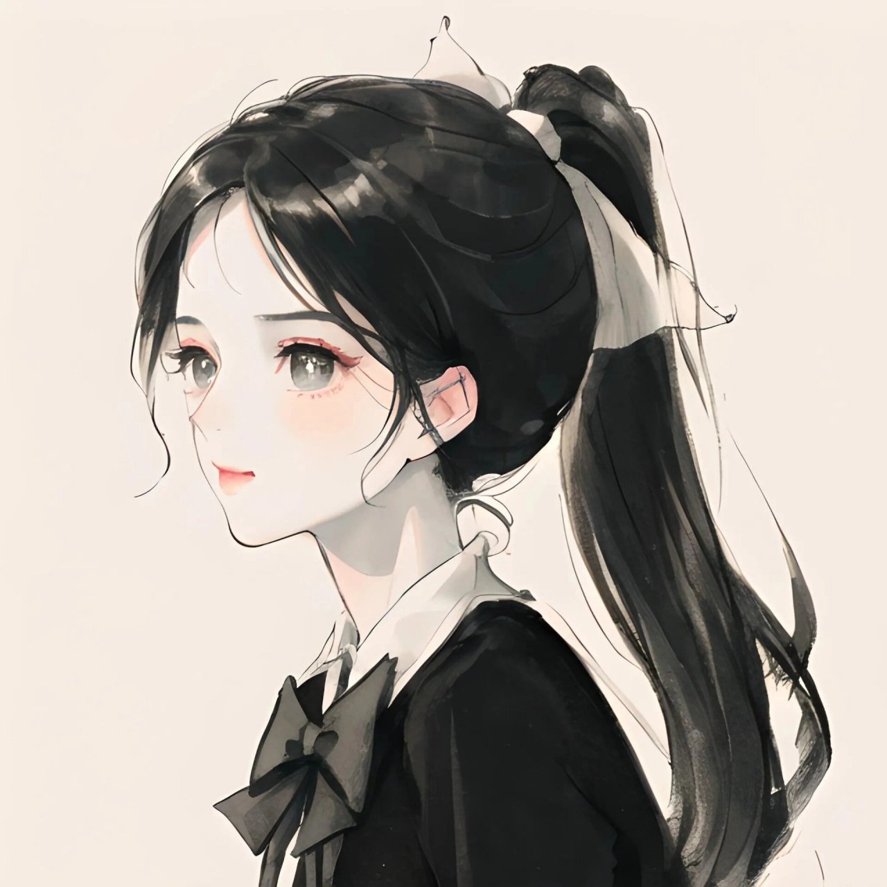 黑白动漫可爱女生头像|日系二次元头像