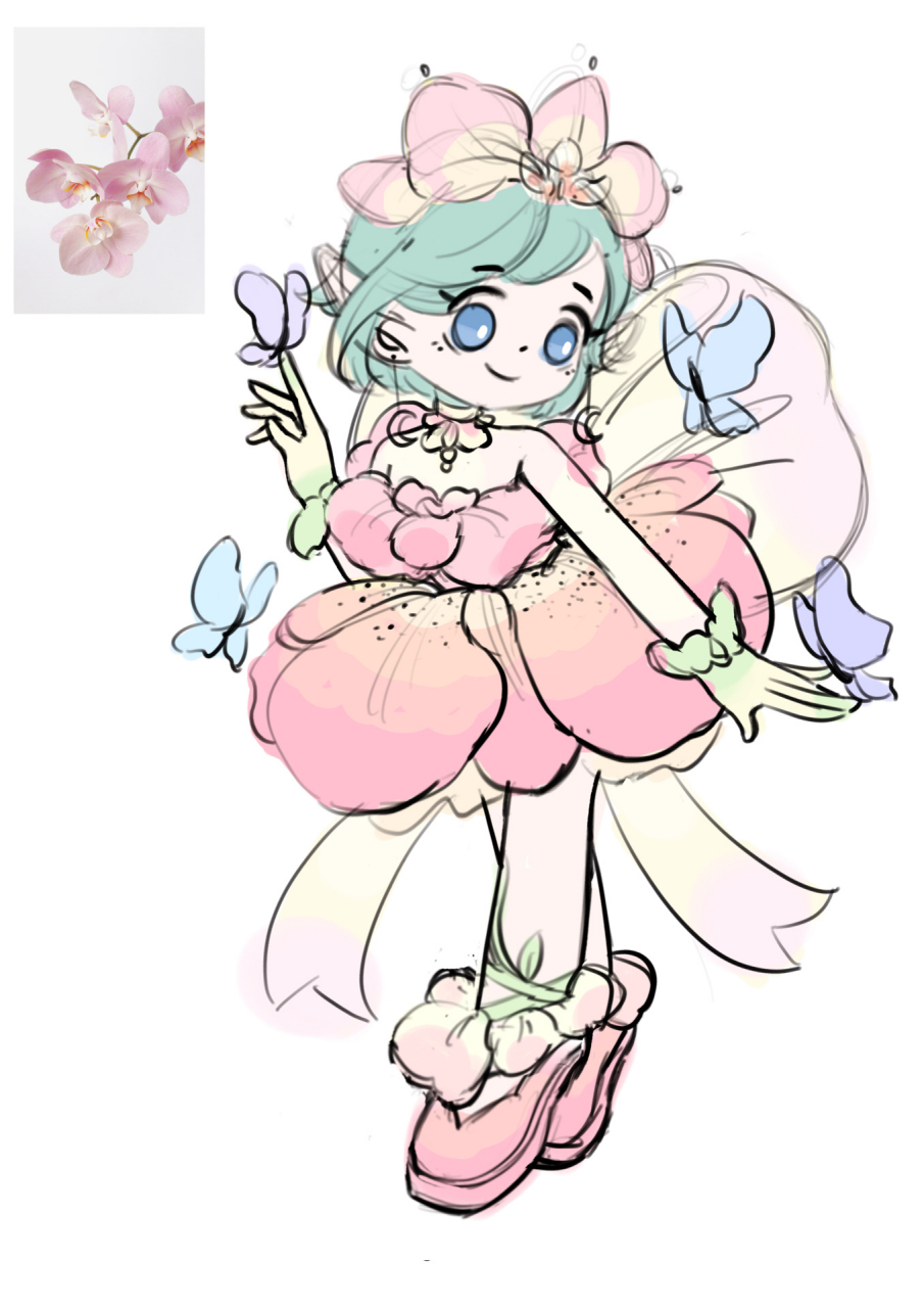 角色设计|物品拟人05 今天是蝴蝶兰的小仙子,有谁会不喜欢粉色的妹妹