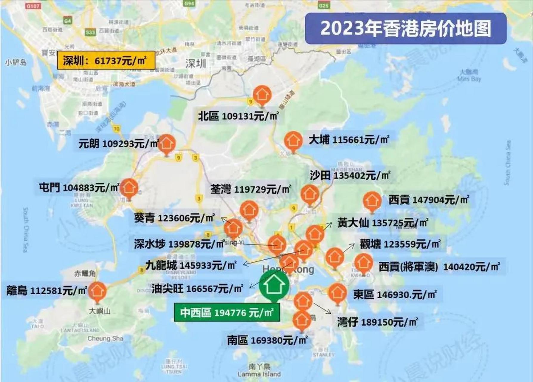 2023年,香港最新房价13.8万元/平米,最贵的是香港岛均价16.