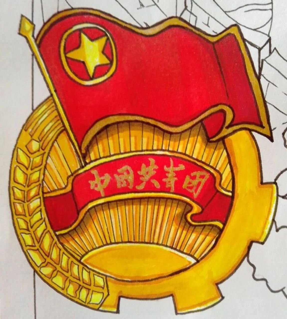 画个团徽 马克笔手绘