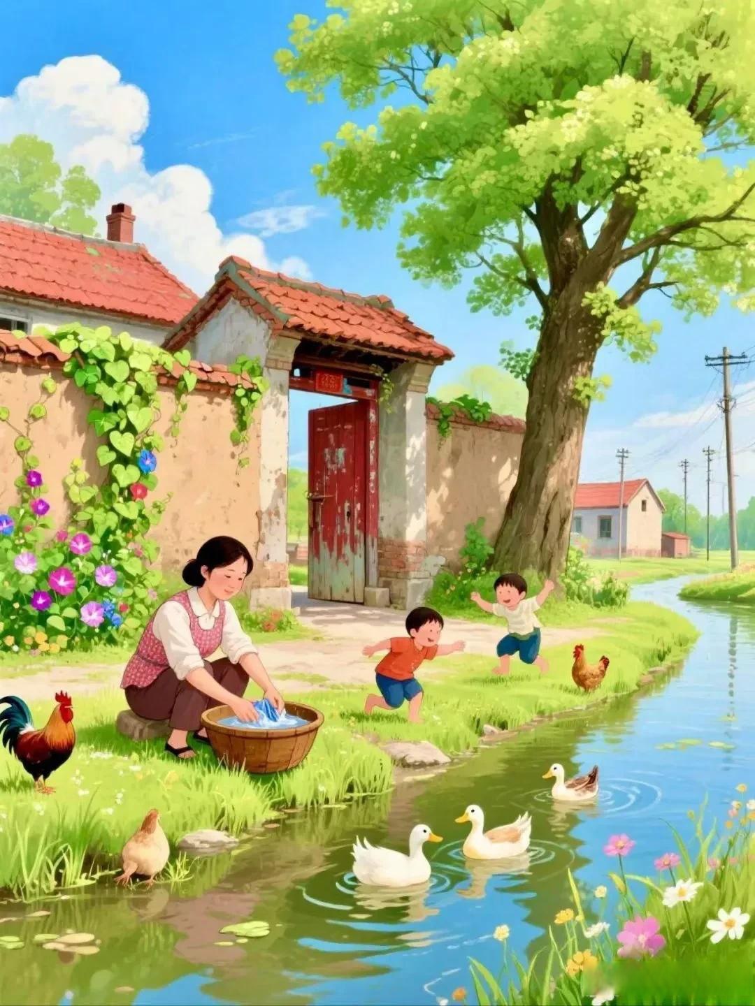 童年里妈妈在河边洗衣的情景,就像一幅褪色的画