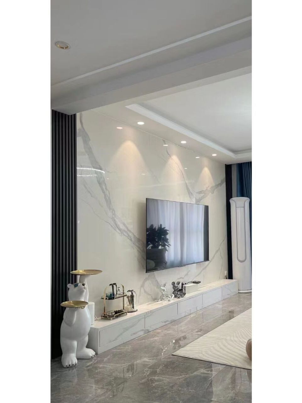 73不做复杂背景墙电视背景墙选择碳晶板大理石系列,还原原版大理石