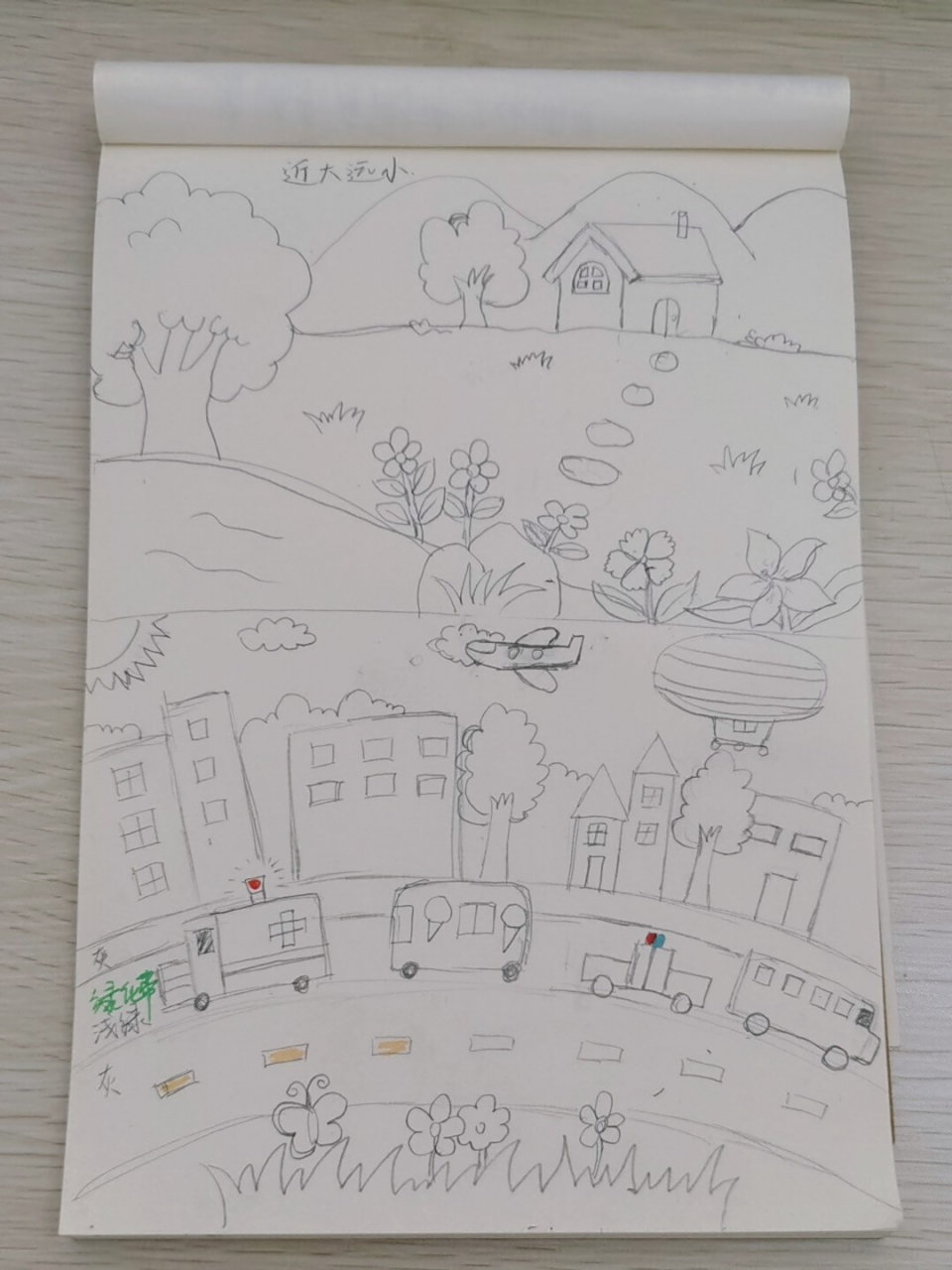 简笔画《家乡的变化》 儿童画,这是草稿图,太简单了,直接上黑板示范画