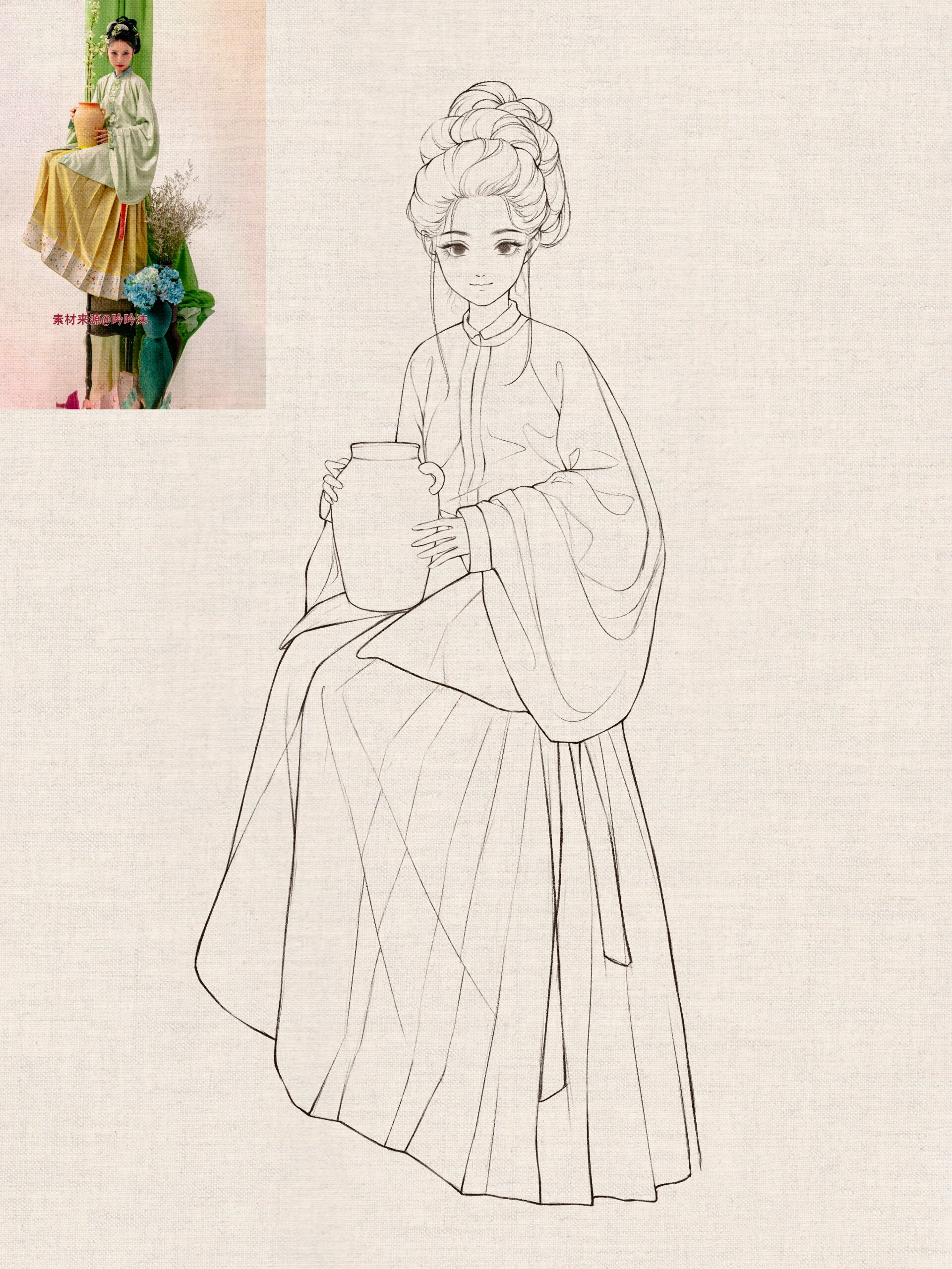 古风人物坐姿插画 素材来源