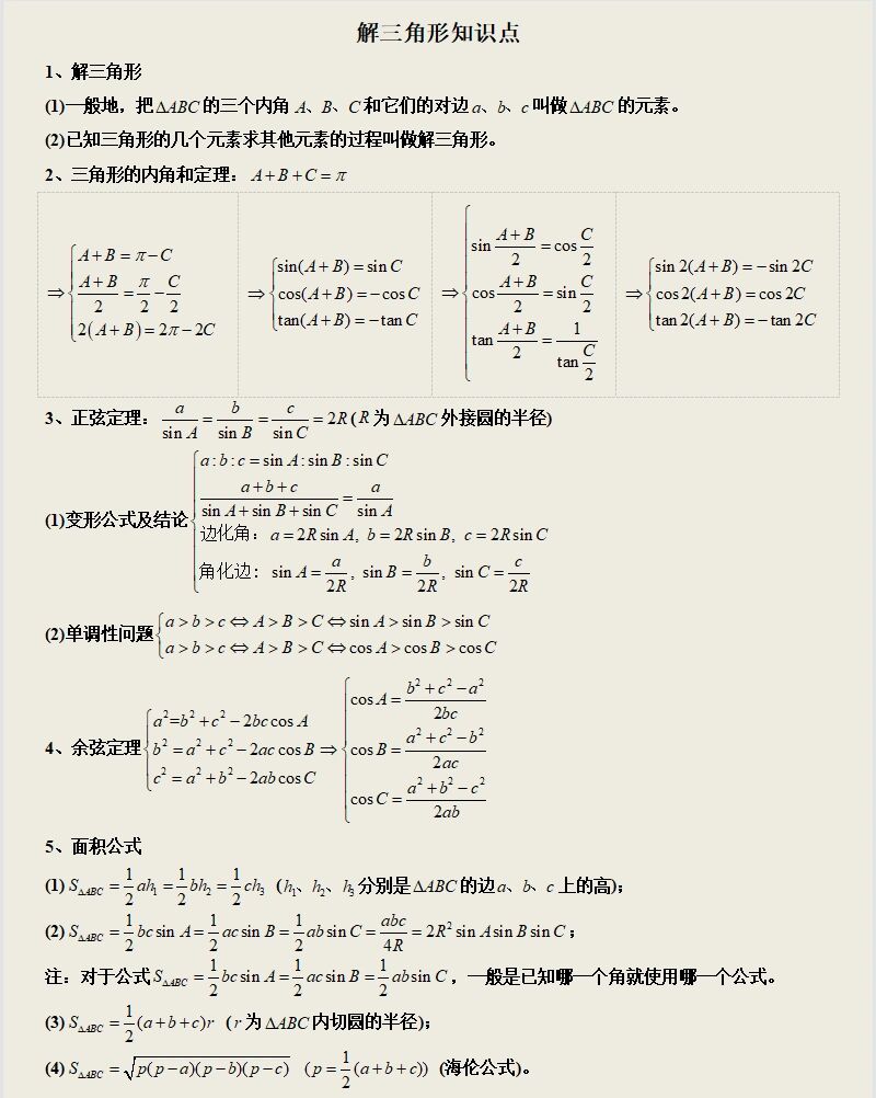 高中数学解三角形知识点