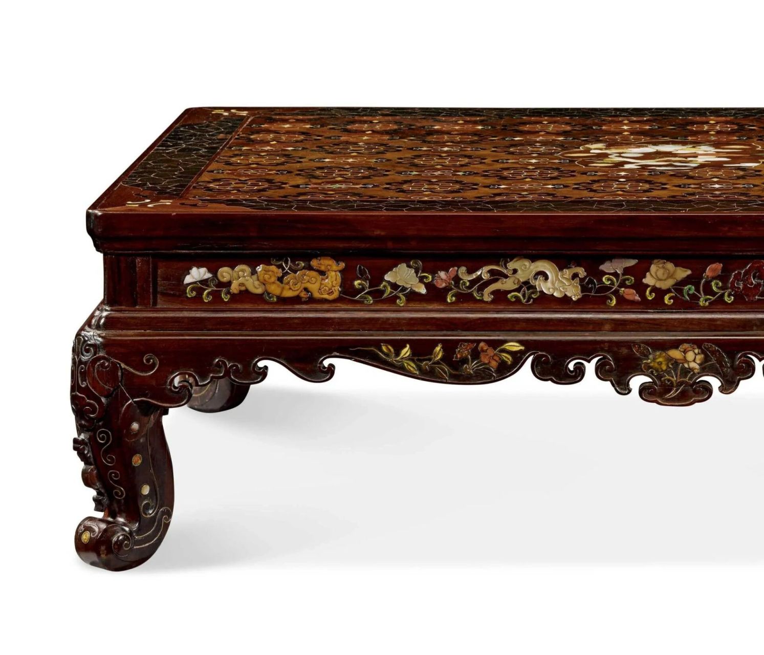 清康熙 紫檀高束腰百纳镶面百宝嵌炕桌此桌为康熙宫廷器,尺寸硕大高 