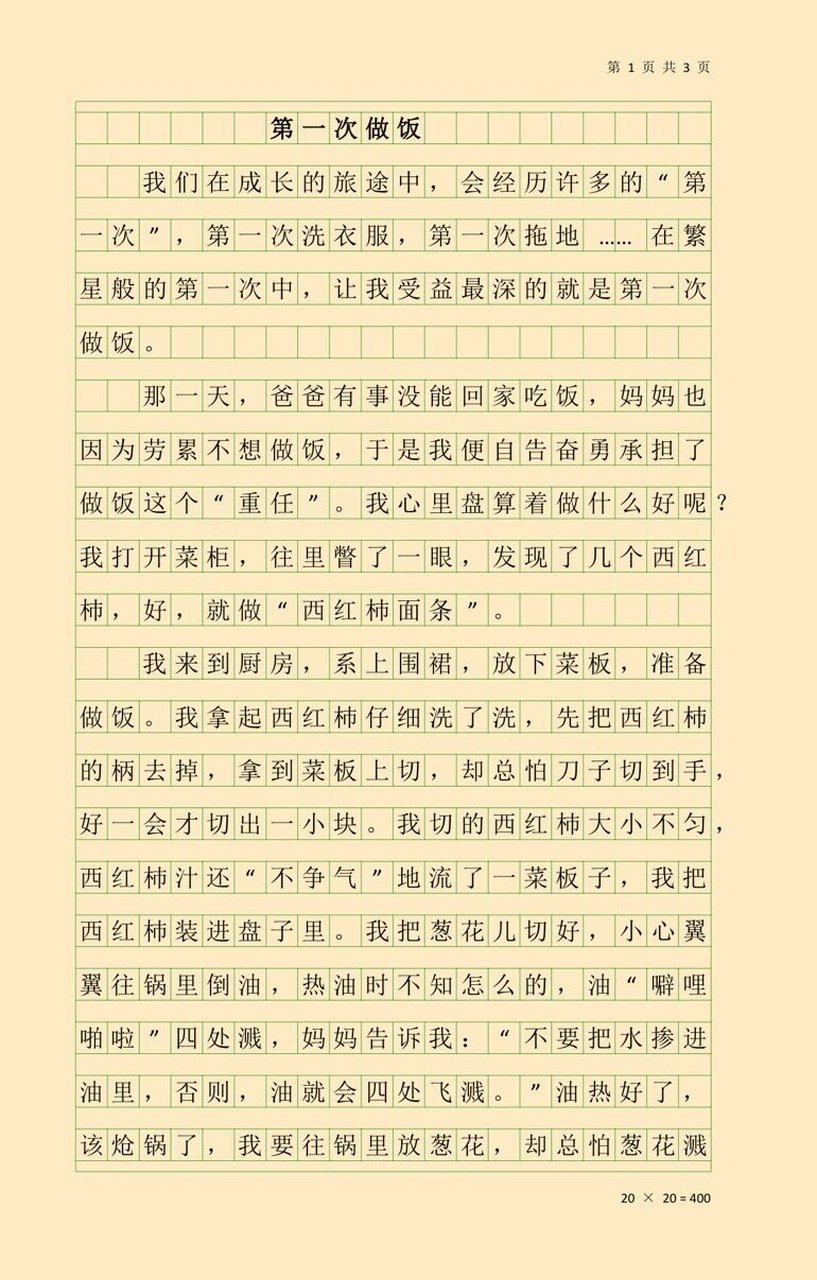 作文精选:第一次做饭