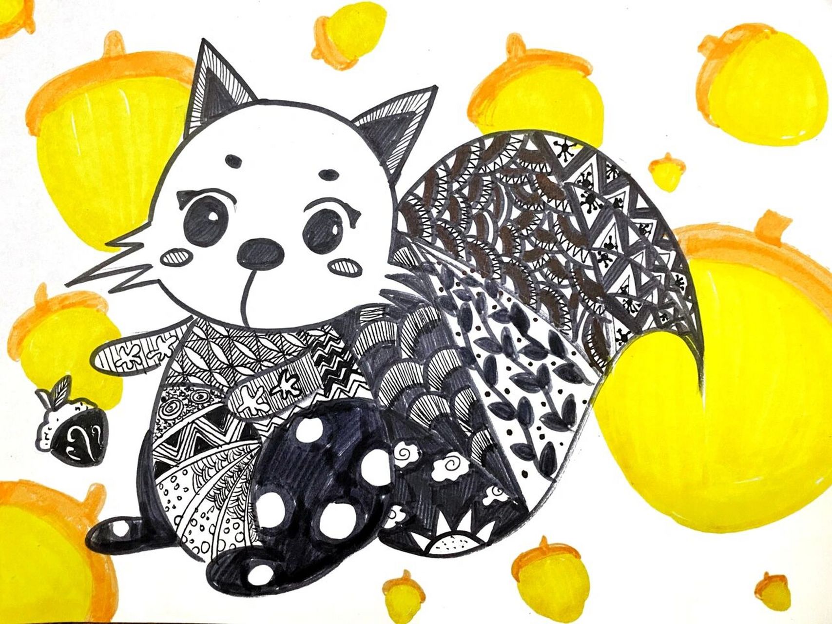 松鼠线描 #线描# #创意线描# #松鼠线描##动物线描