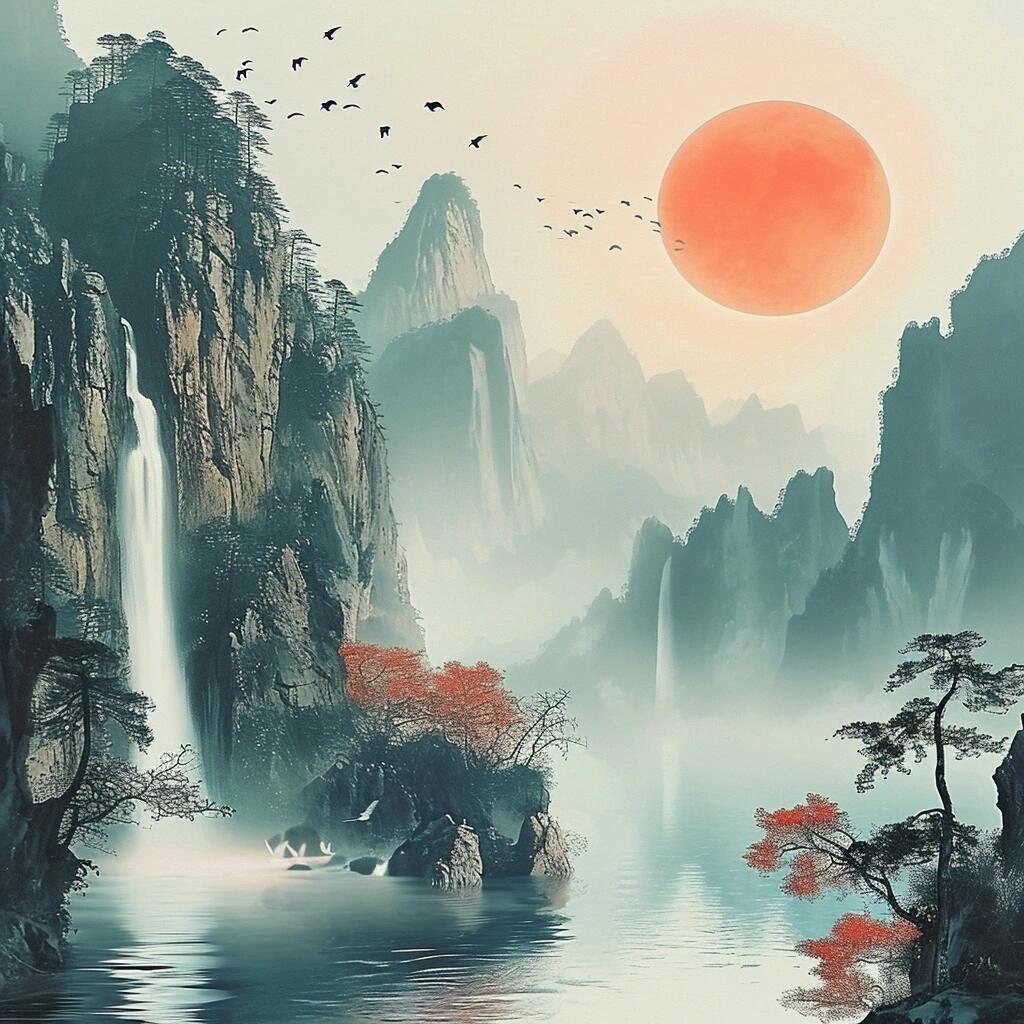 旭日东升晨曦微露 万物在晨光的照耀下渐渐苏醒 太阳从地平线缓缓升起