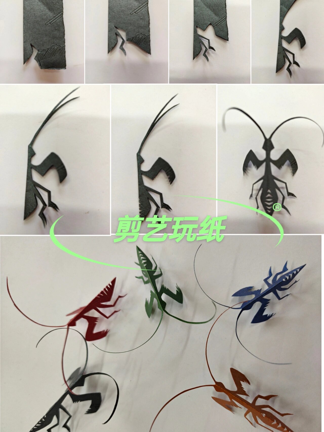 玩纸游戏——螳螂剪纸