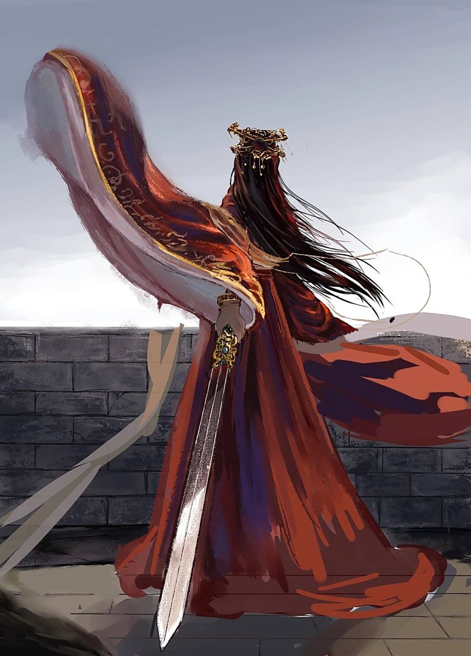 古风女背影嫁衣侠客手绘插画练习国风 在京剧头像画完之后,真的觉得