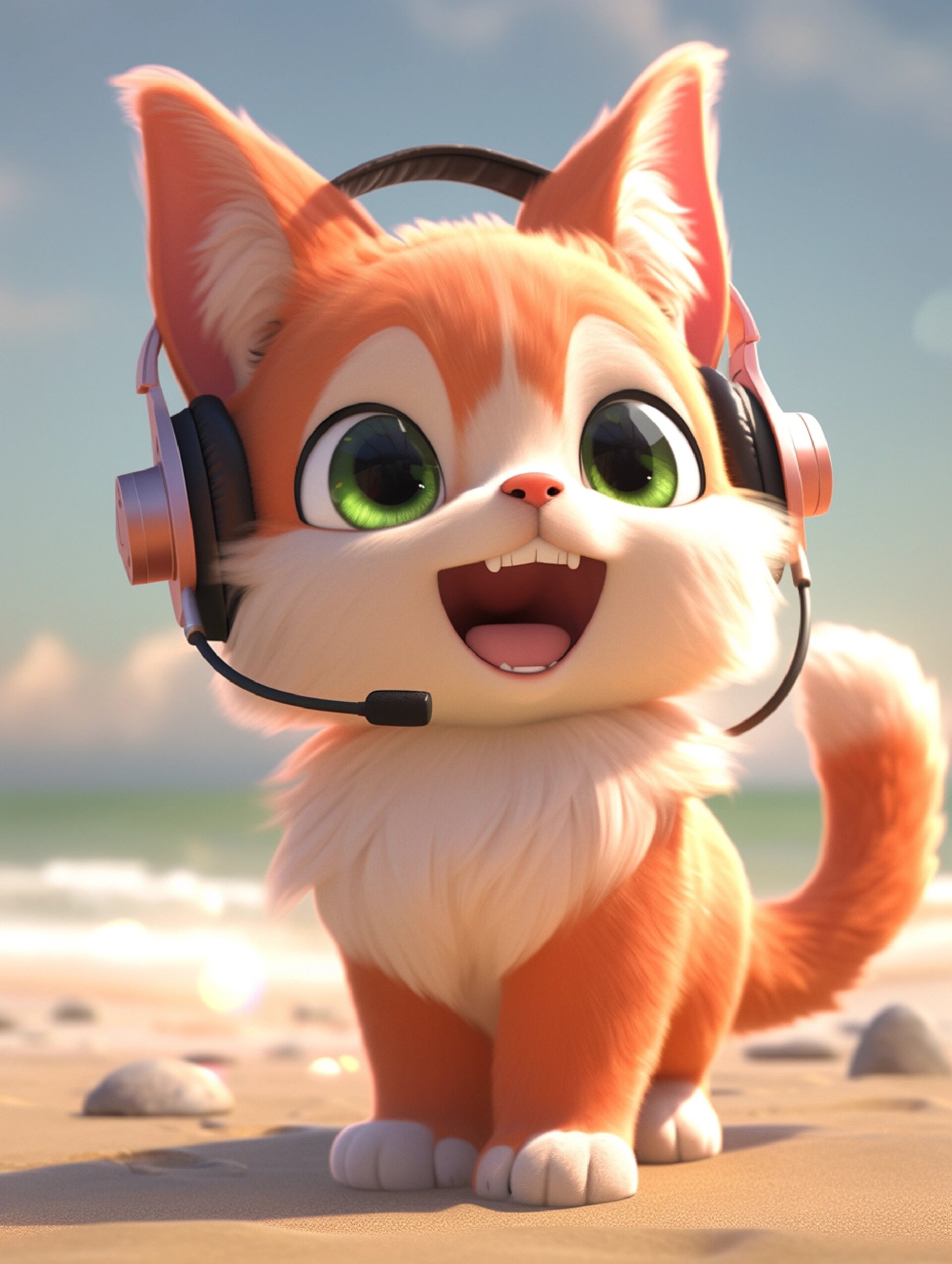 可爱小猫咪带耳麦听音乐!太可爱了! 可爱的猫咪给我带来了一个惊喜.