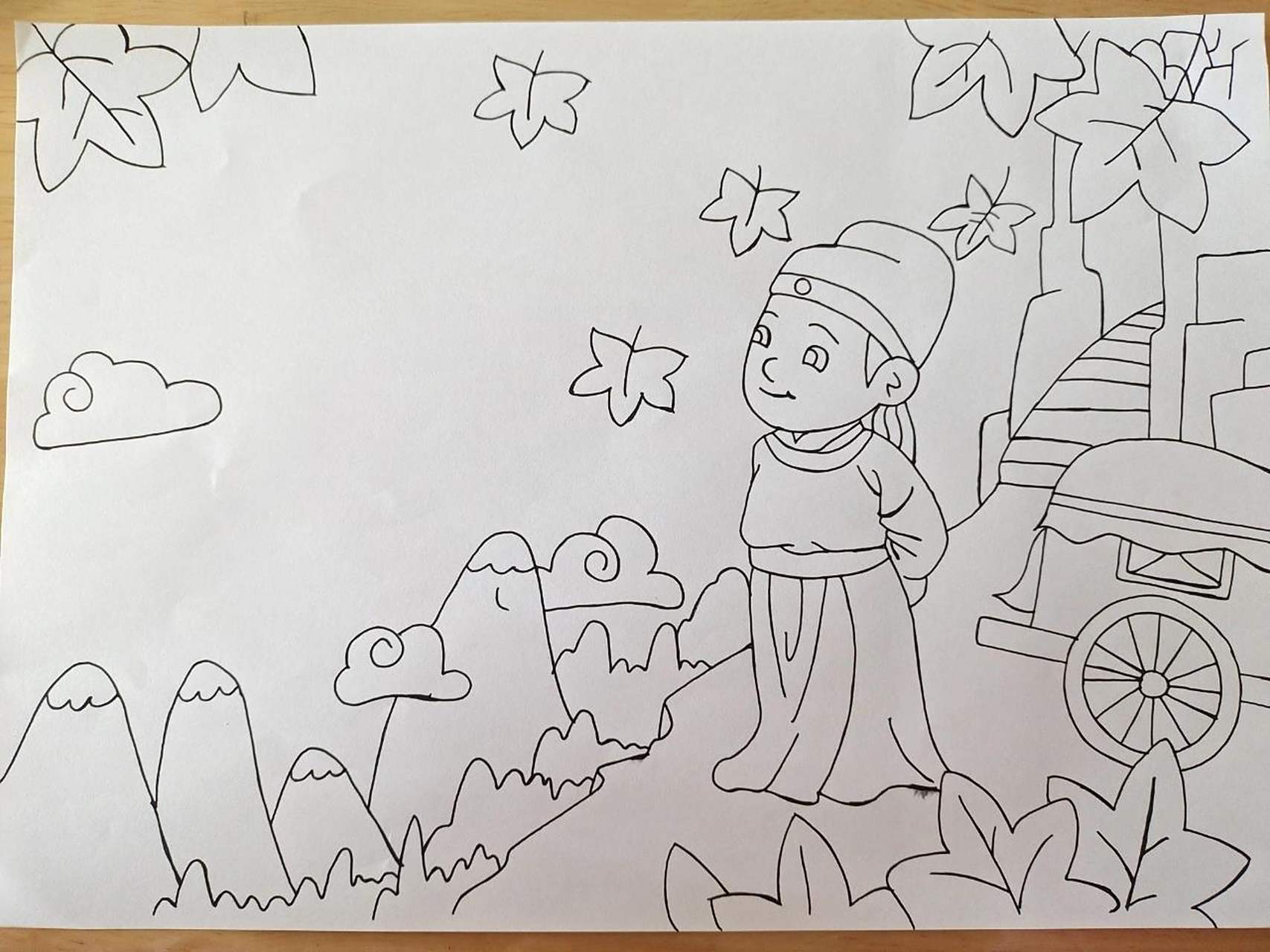 《山行》古诗配图,有趣插画 枫叶93红