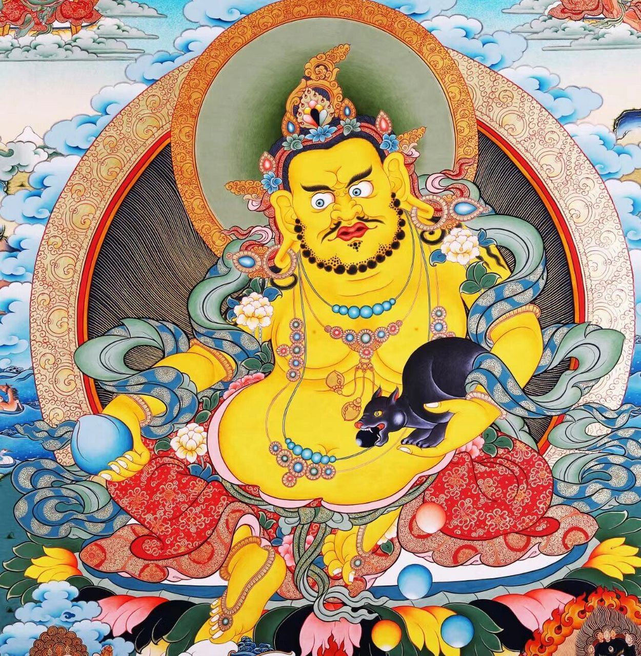 恭迎五路财神,助您收尽东南西北中五方之财 热贡精品唐卡-【五路财神