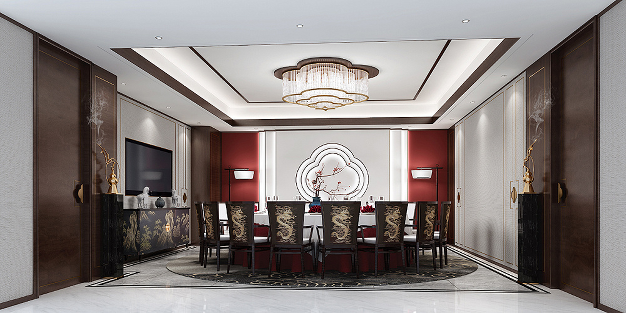 酒店饭店餐饮包间房装修设计效果图餐厅包厢现代新中式欧式图片,里面