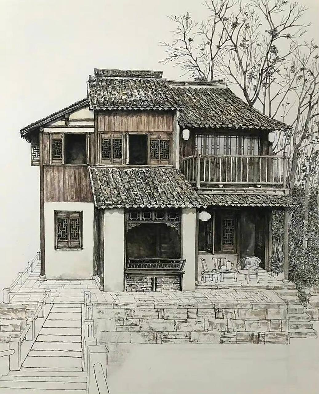 来自 @马小伟_artist 老师的钢笔水彩画
