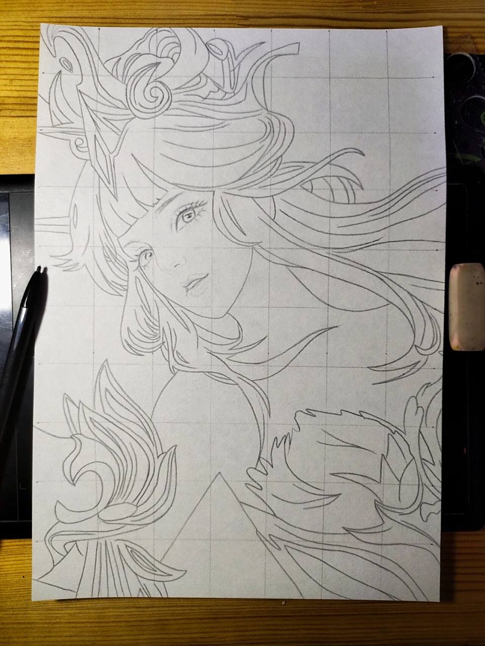 线稿‖王昭君-凤凰于飞 太喜欢这个皮肤啦 给大家画个清晰的线稿.