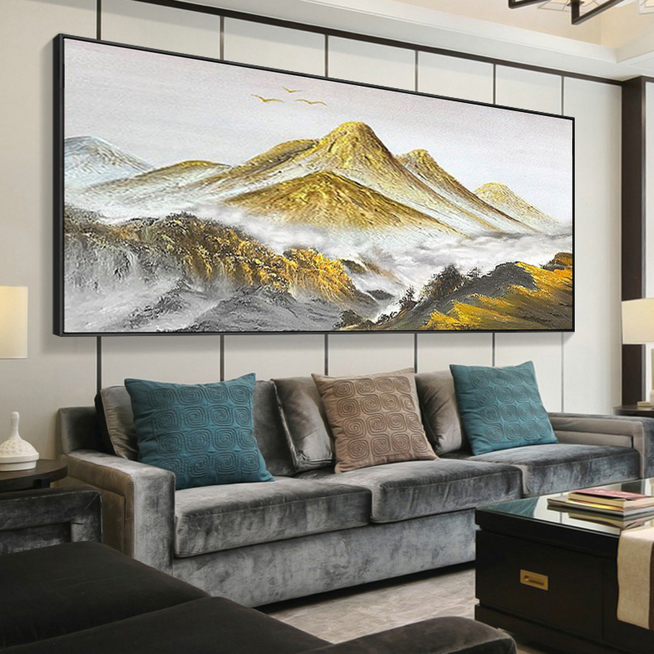 纯手绘油画【金山】黄色风景装饰画背有靠山  《金山》 背靠金山,胜券