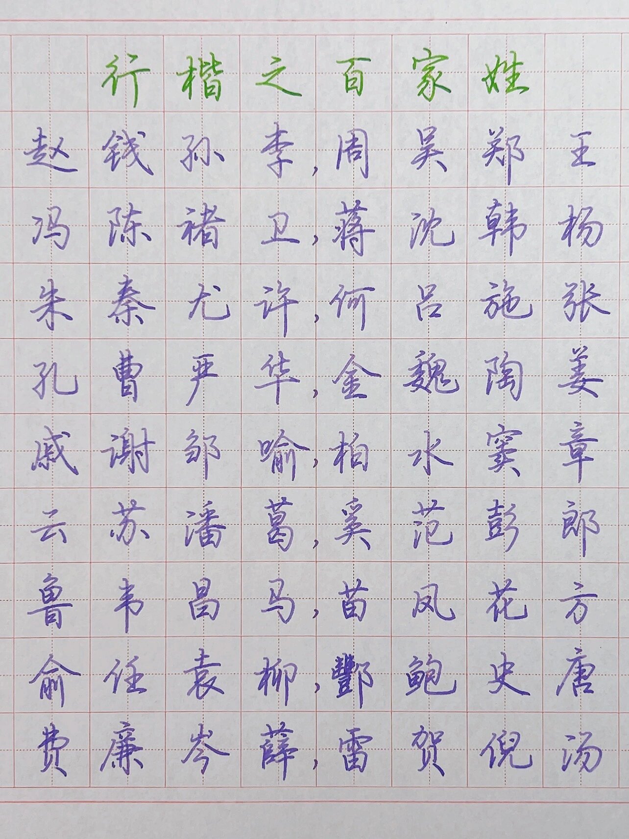 行楷练习:百家姓