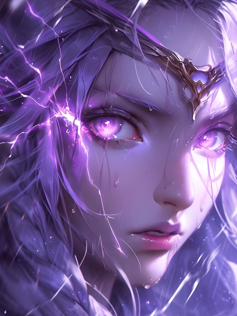 紫电|极致特效-眼睛特写镜头 眼睛里都是紫色的闪电, 当女生愤怒起来