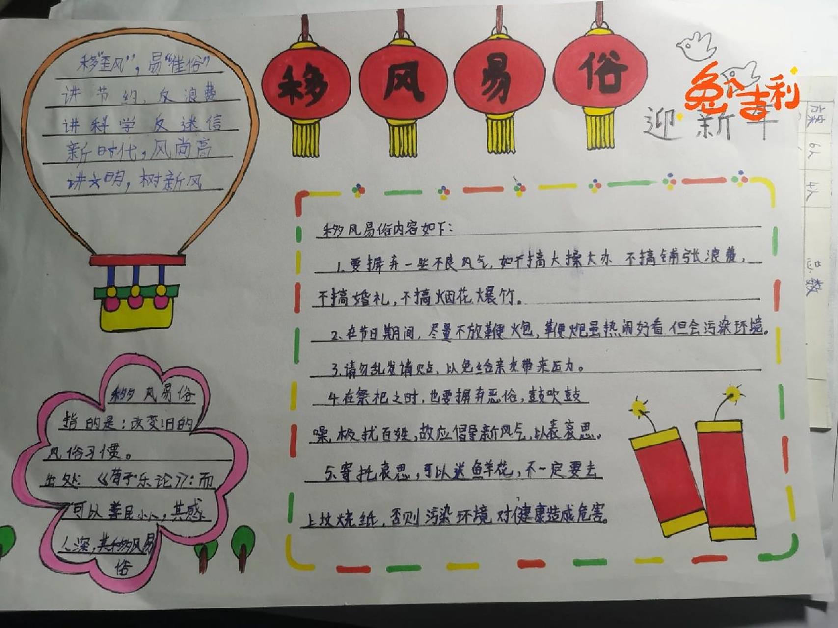 三年级《移风易俗》手抄报