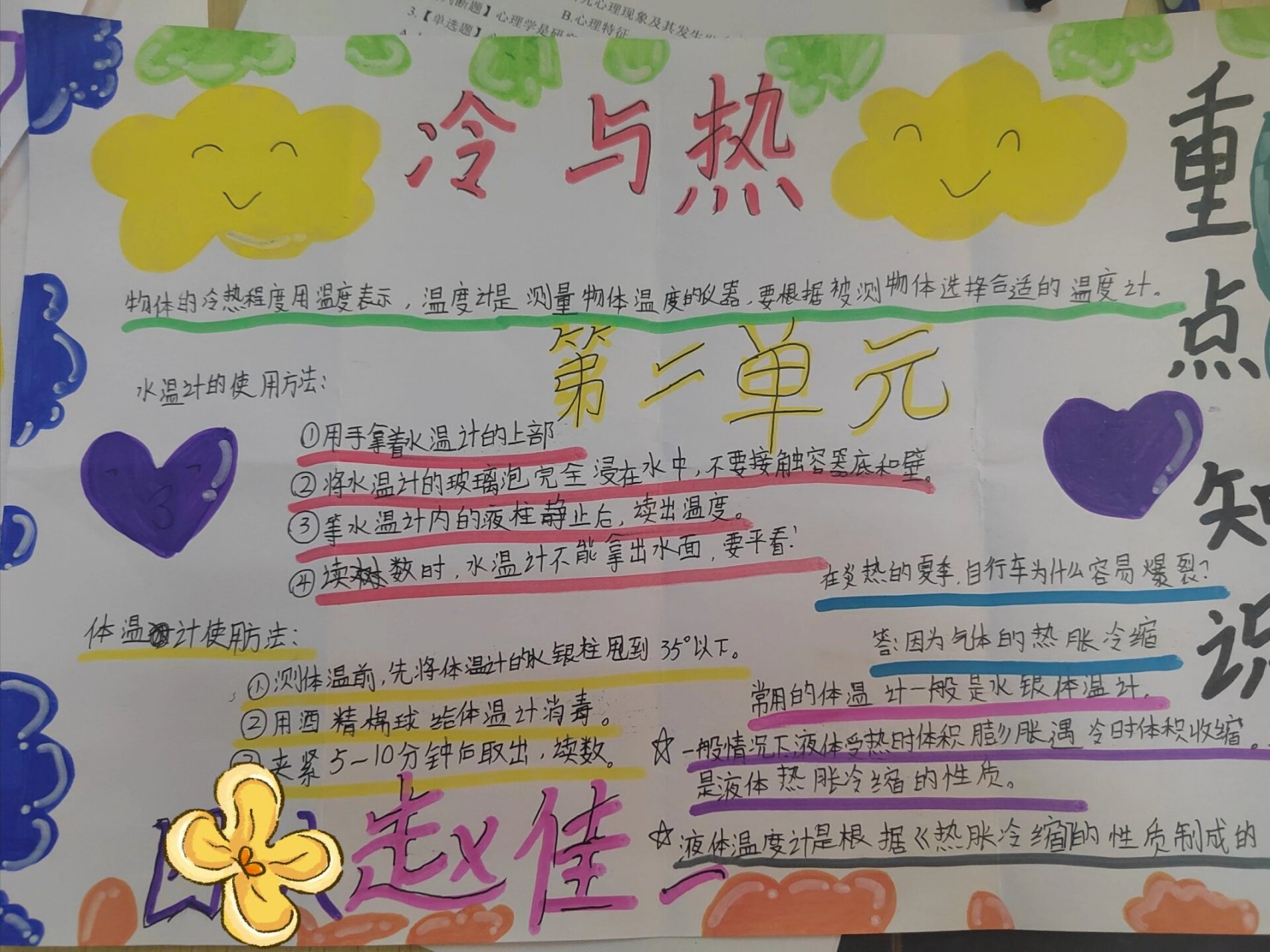 人教版四年级科学思维导图 冷与热