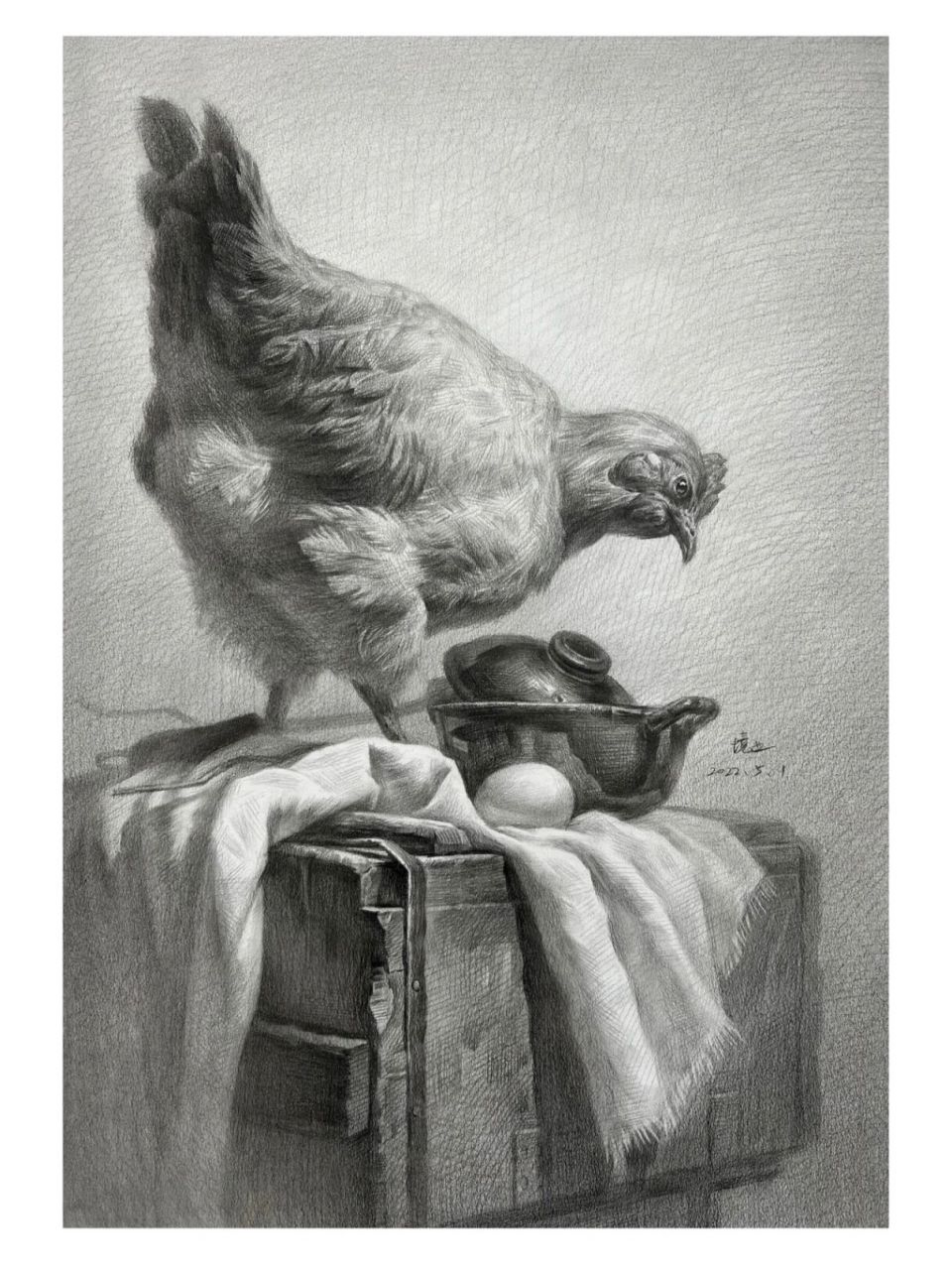 公鸡素描画法步骤