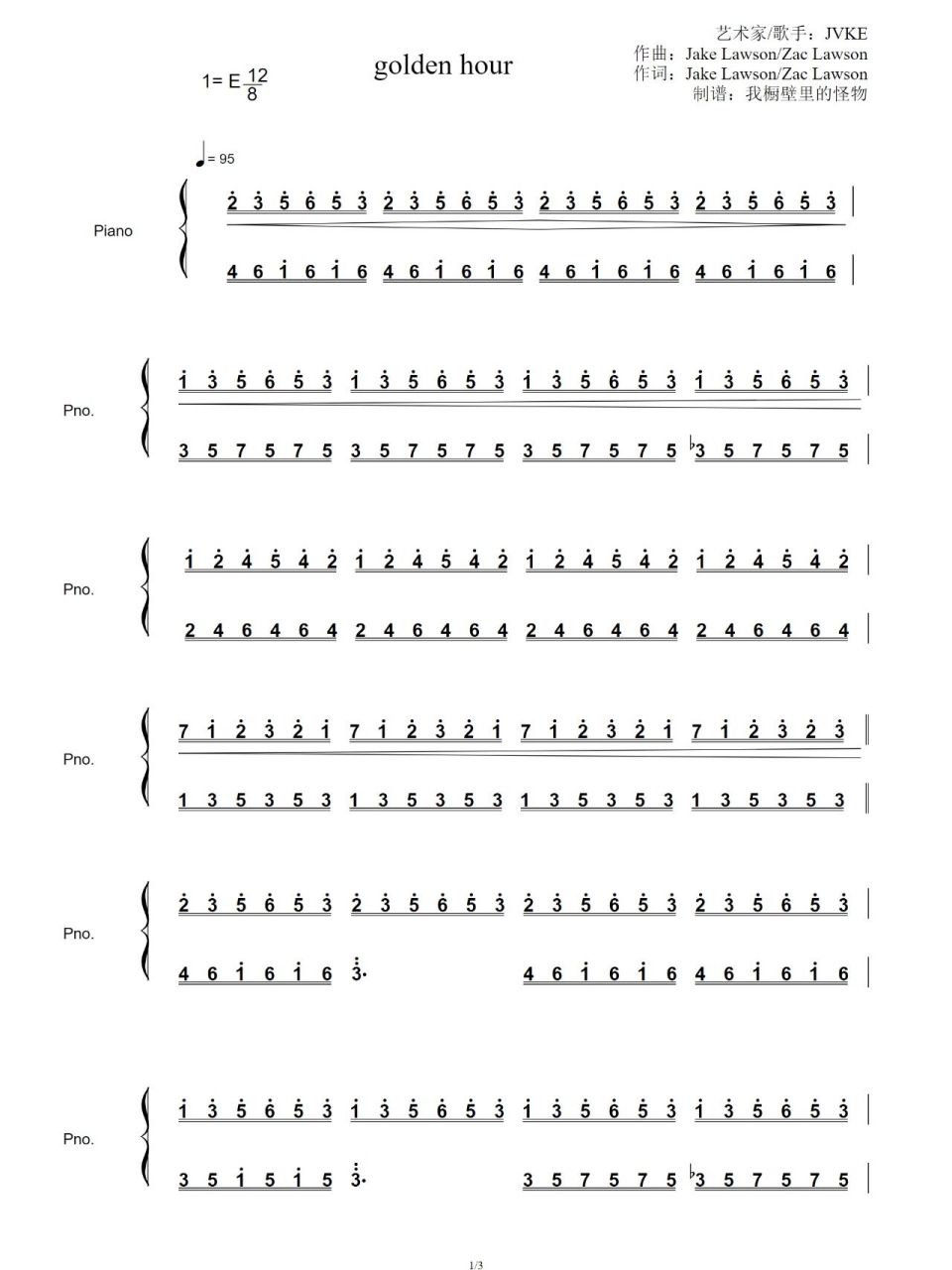 好听的钢琴曲 |《golden hour》钢琴简谱 "落日沉溺于橘色的海,晚风