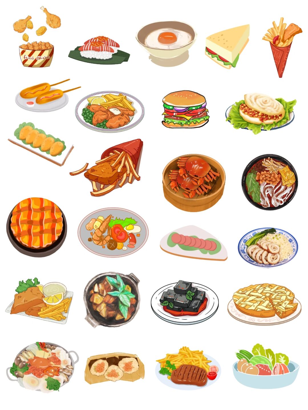 开饭啦美食手账免抠素材第2弹 美食小贴纸是很多海报设计常用的素材