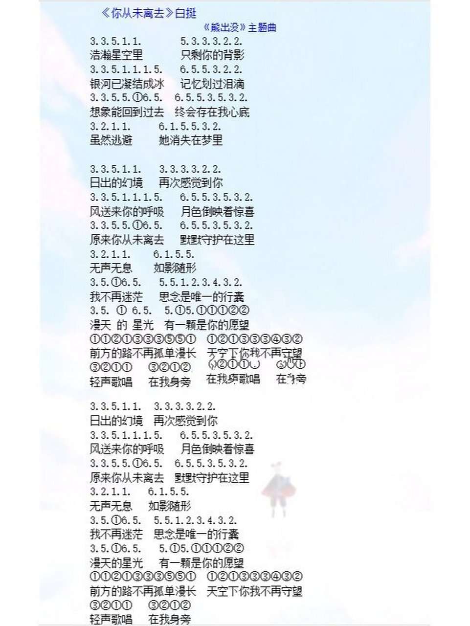 《你从未离去》熊出没动画主题曲‖光遇简谱 漫天的星光,有一颗是你的