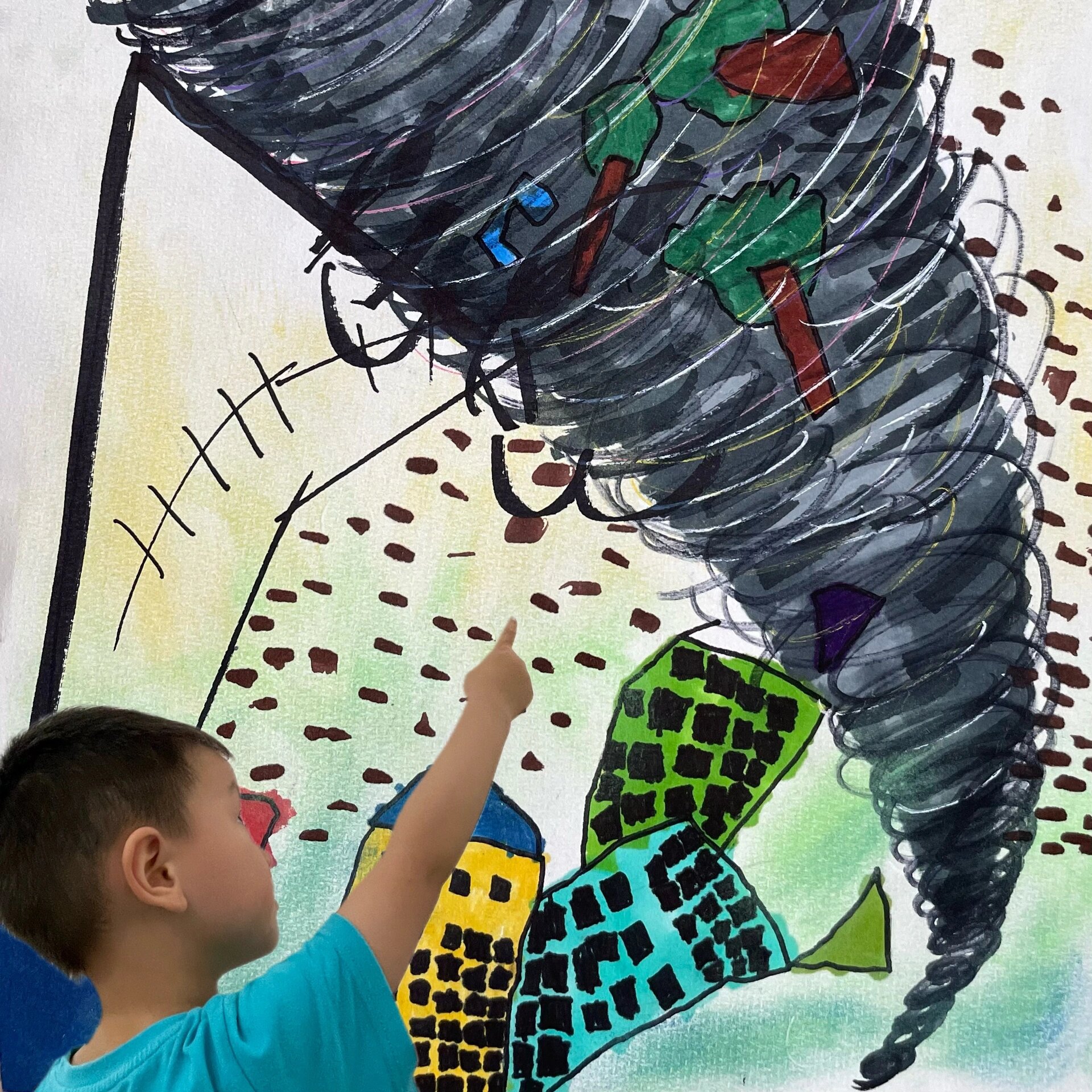 中班5-7岁创想美术作品【龙卷风来啦】