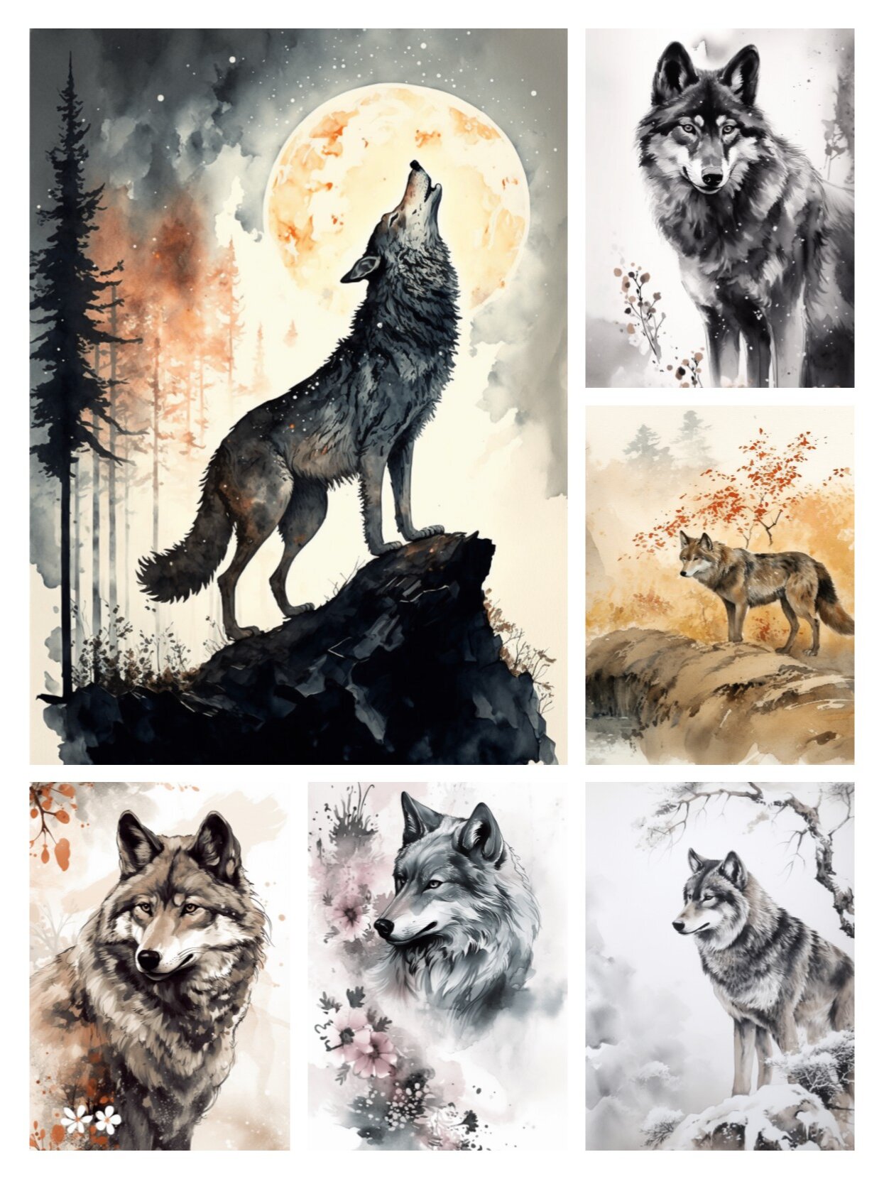 ai画画/水墨画欣赏/狼