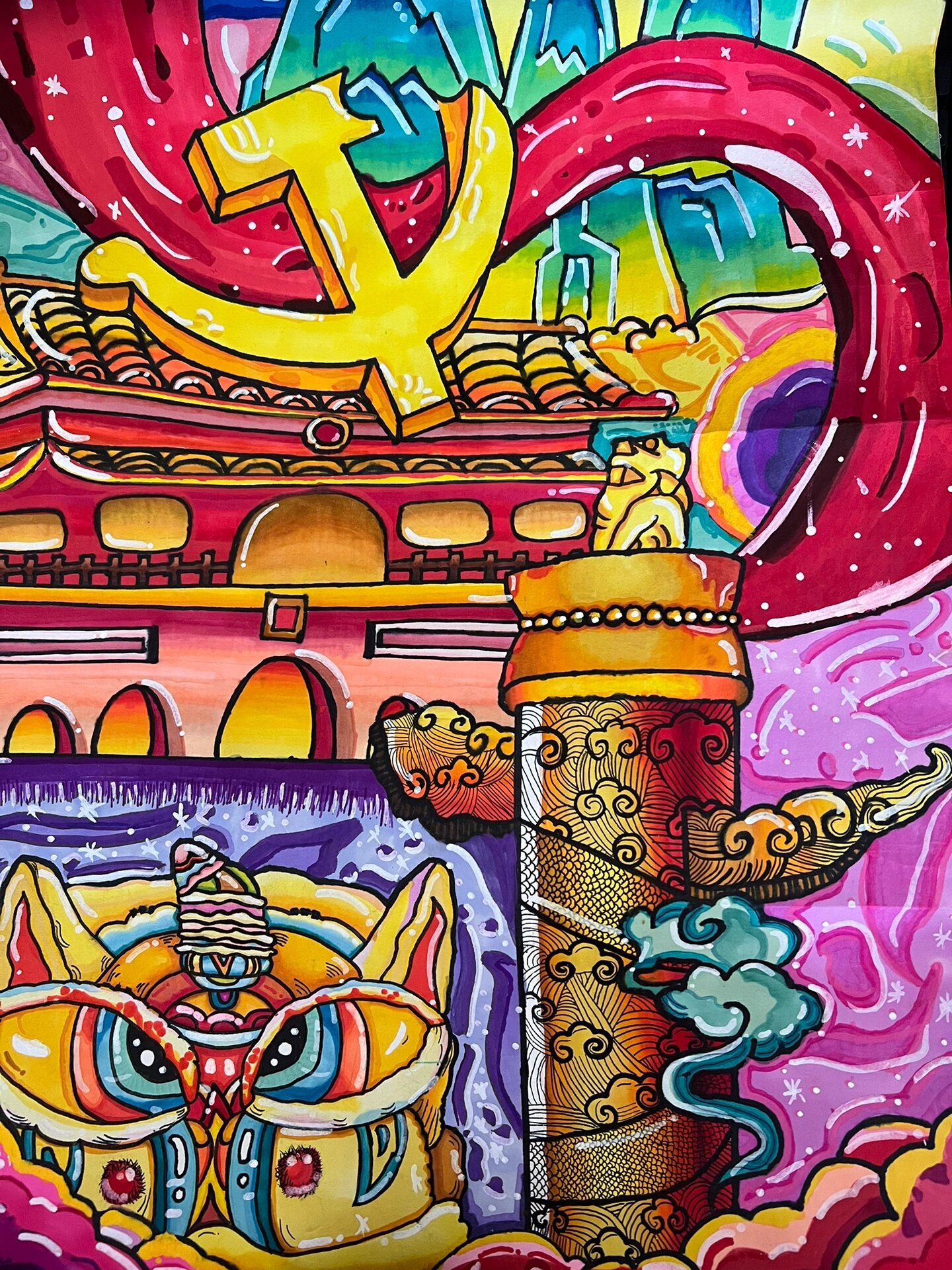 爱国海报4开美术作品