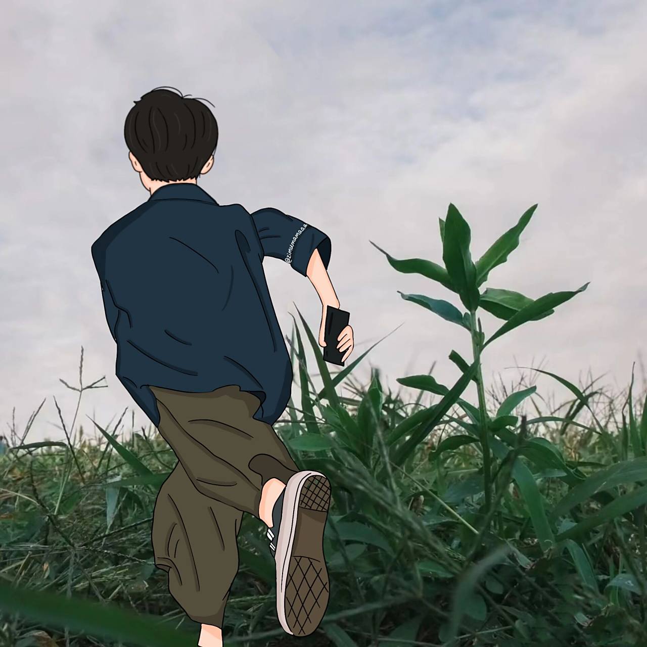 插画头像|这是一组奔跑背影情头 你们要的男头画完了