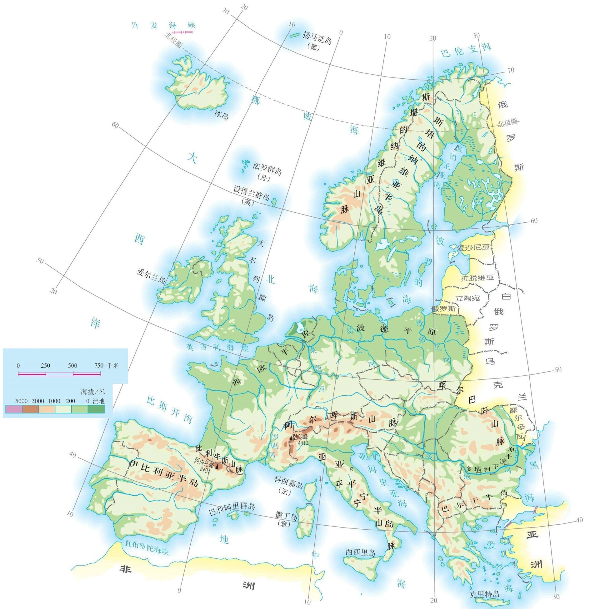 欧洲地形示意图