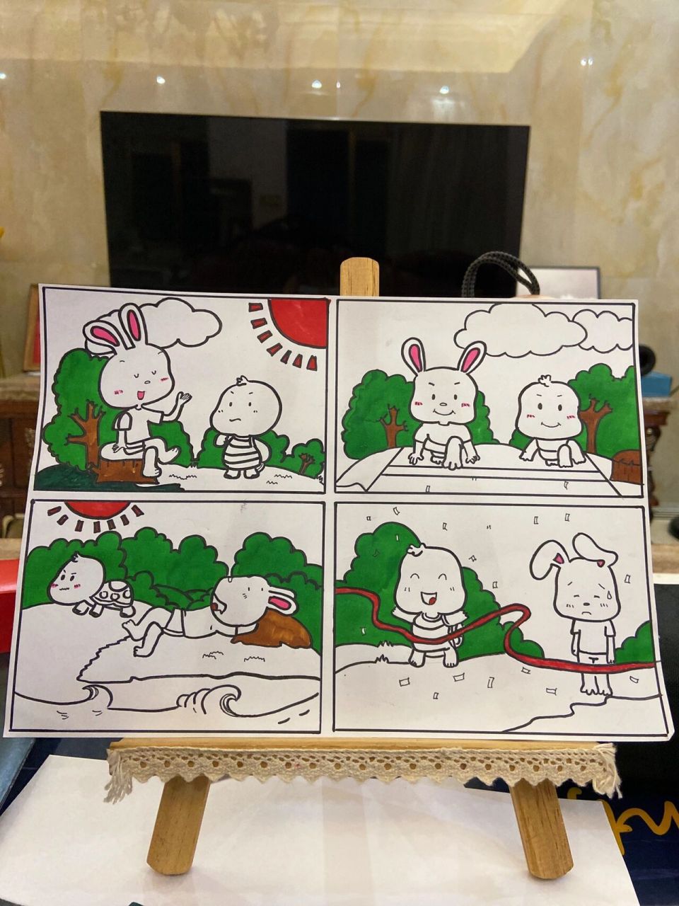 可爱简笔画:龟兔赛跑 记录一下这份可爱的语文作业