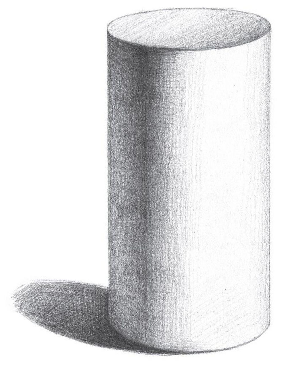 用hb铅笔画十字线,标出圆柱体的长度和宽度,根据辅助线画出圆柱体上下
