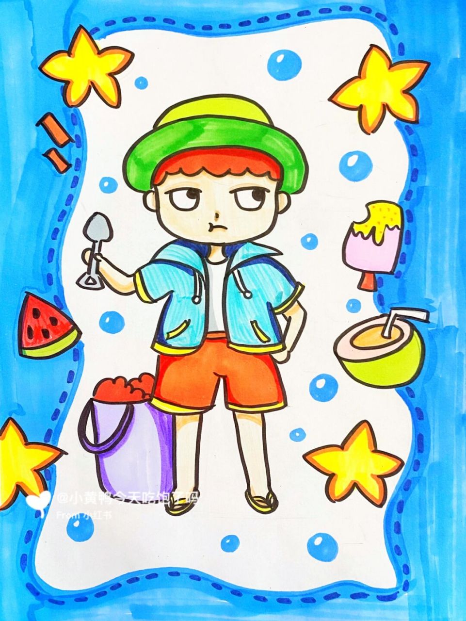 动漫男生 #卡通画# #马克笔# #儿童画# #动漫# #动漫男生# #沙滩动漫