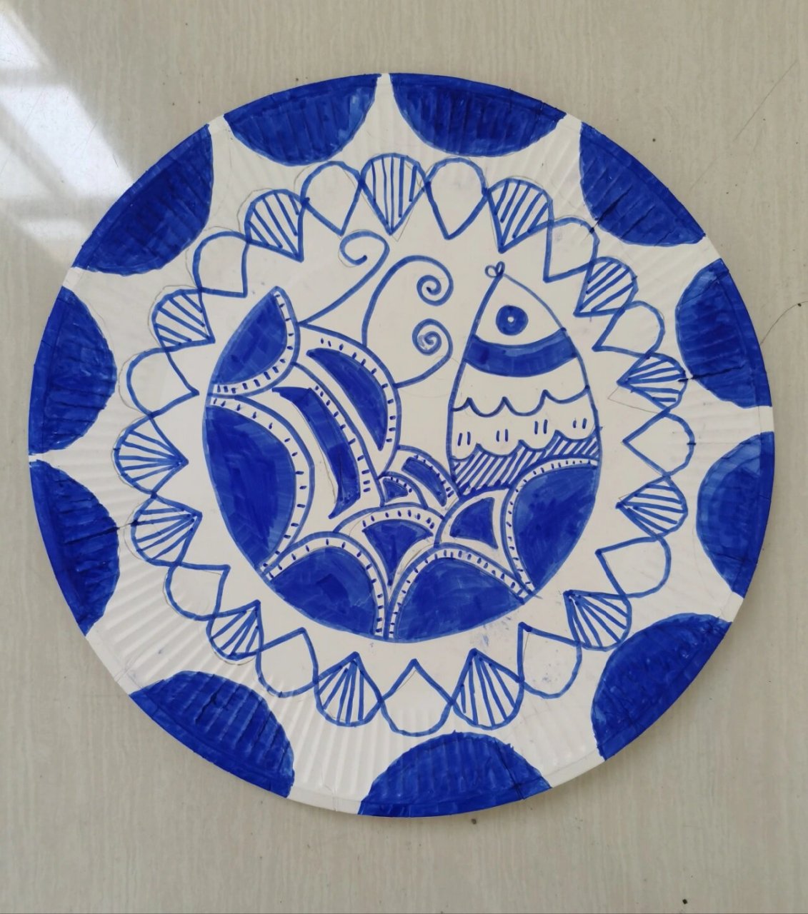 纸盘画—青花瓷系列 今天的纸盘画创作,每个孩子都有自己独特的审美和