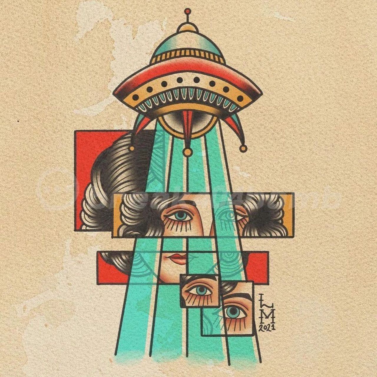 oldschool风格彩色花臂拼接纹身手稿 #oldschool# #我的纹身分享