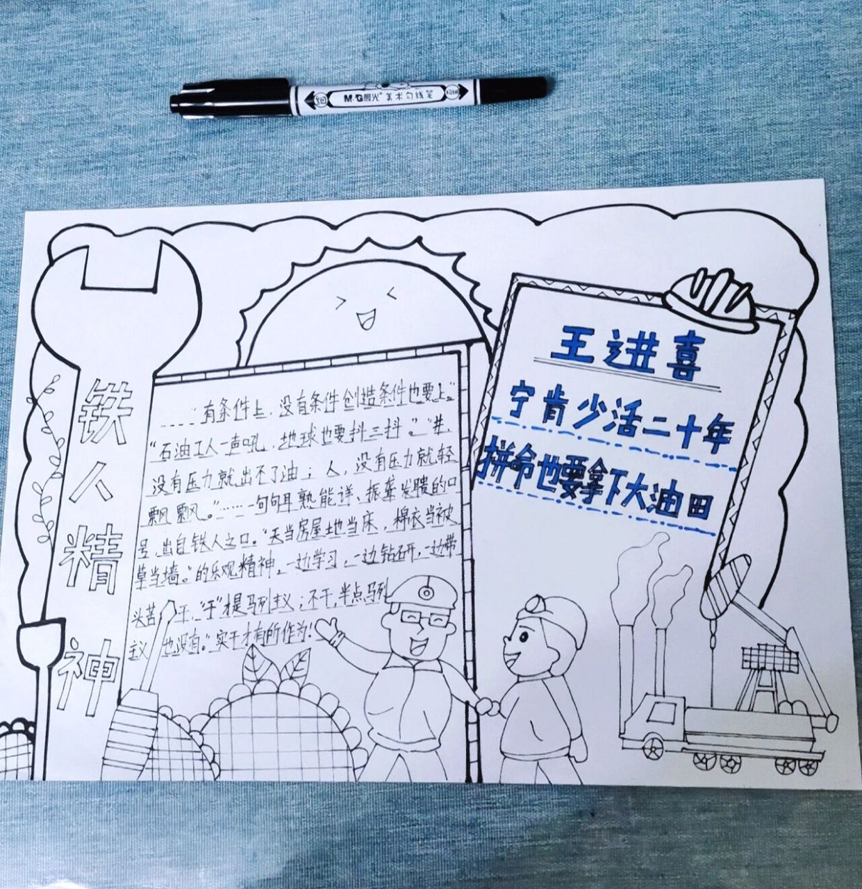 一年级作业:铁人精神手抄报—王进喜