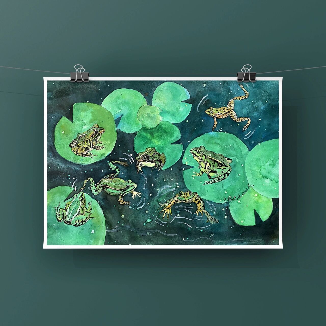 夏天主题画|池塘里的青蛙呱呱叫