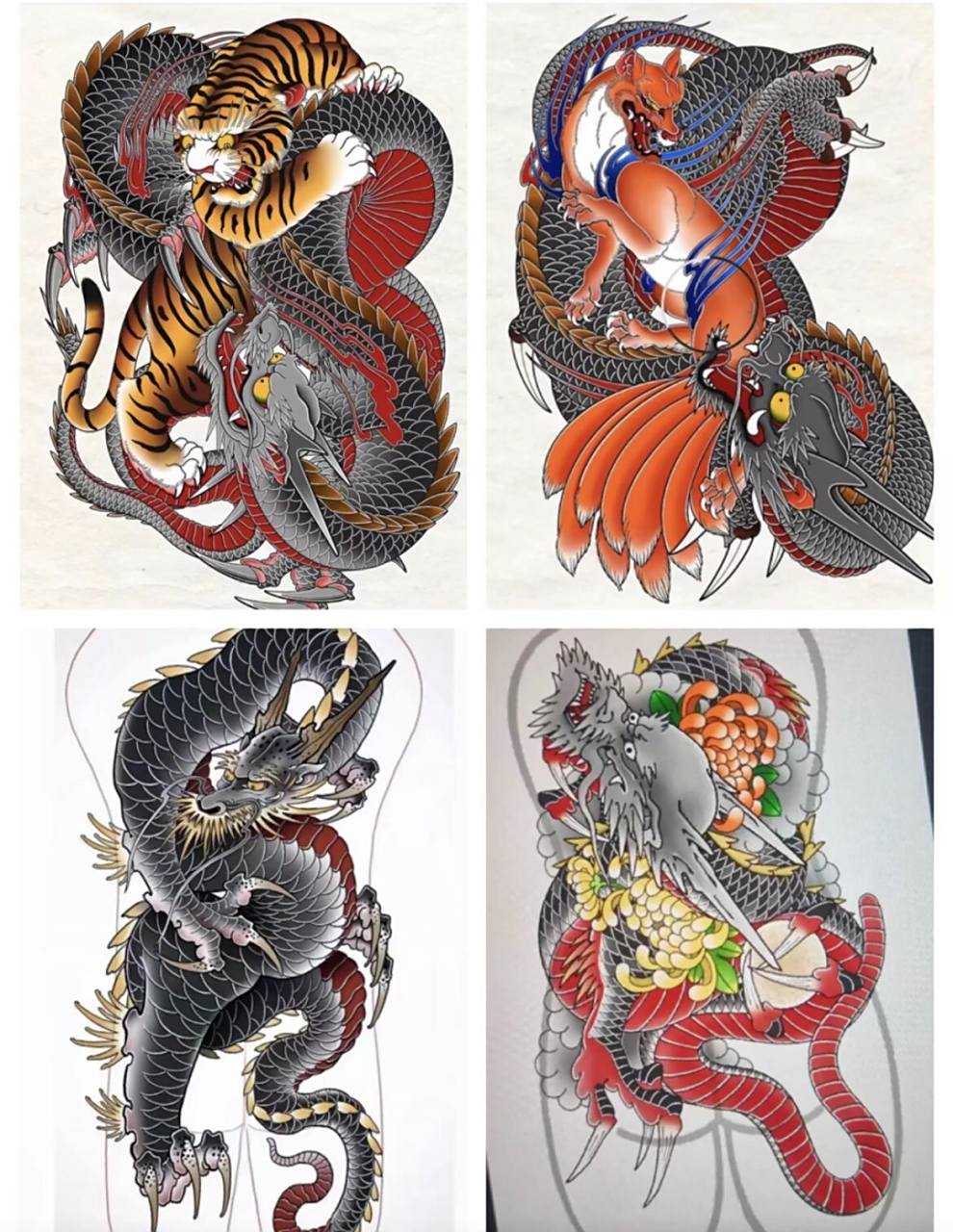 老传统满背龙纹身手稿