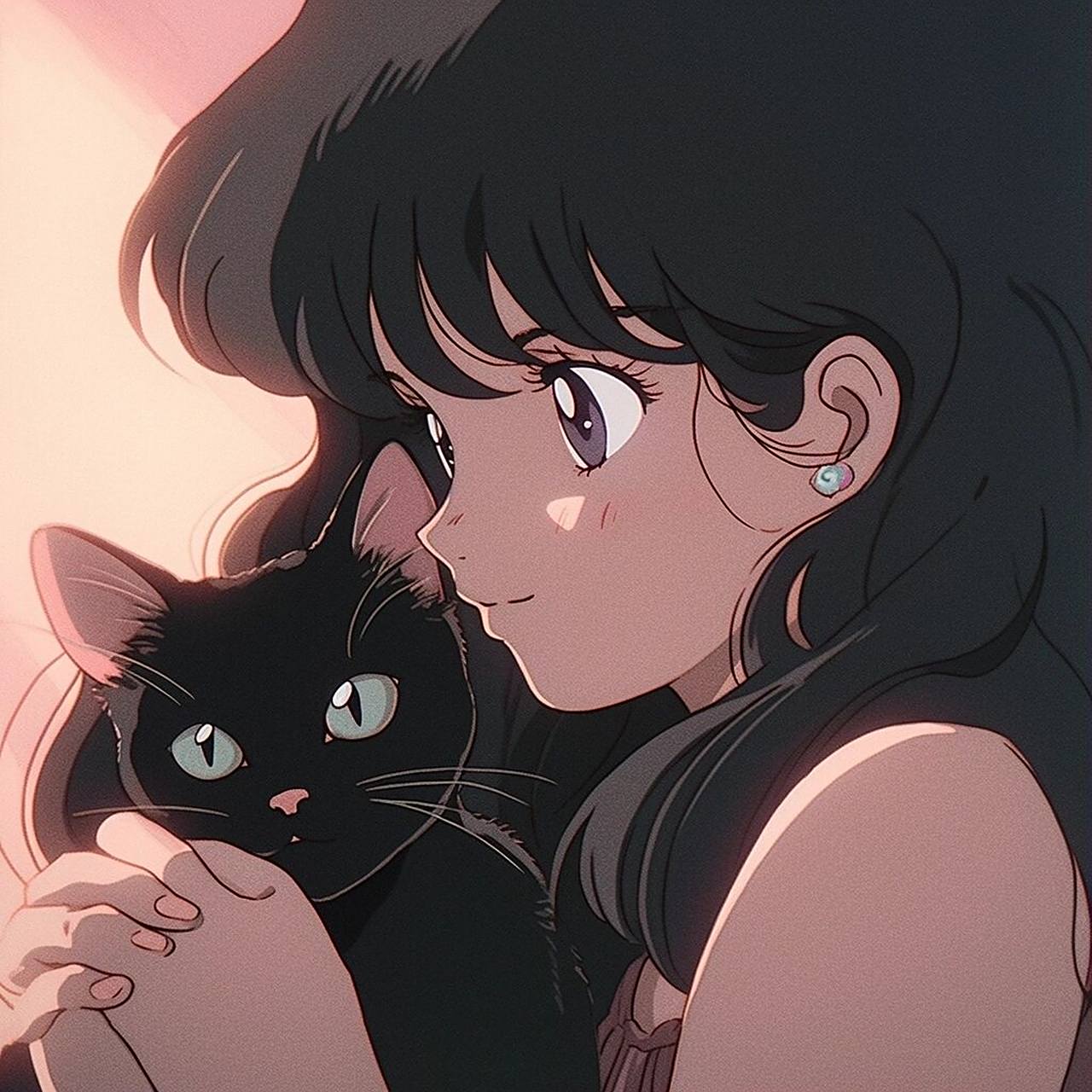 女孩与黑猫/旧漫头像/女生头像