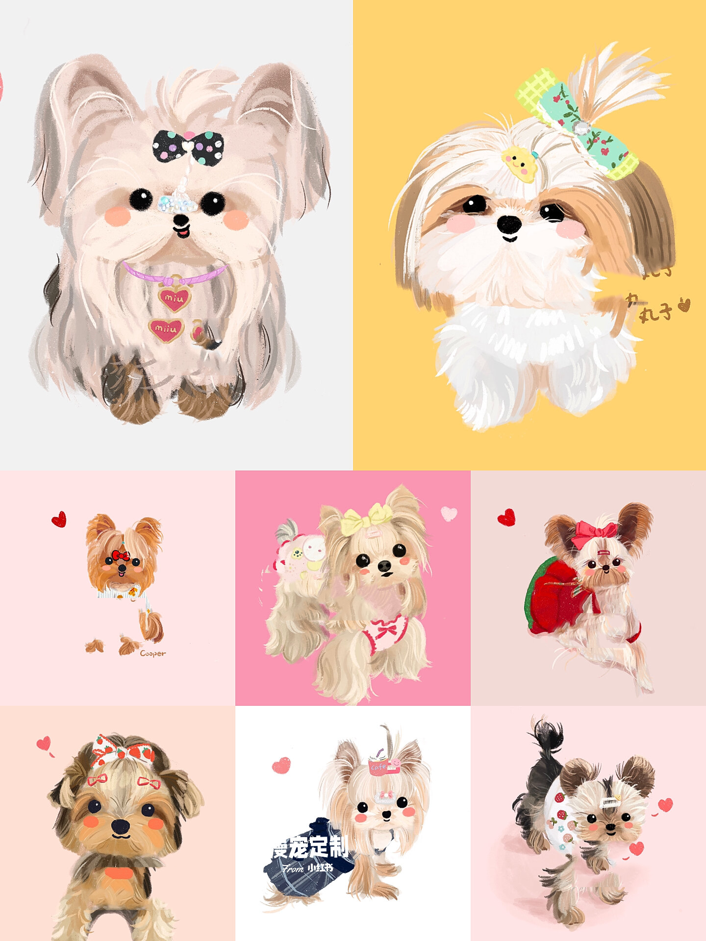 扎辫子小狗画像合集❤️宠物画像头像定制 马尔济斯和西施犬的