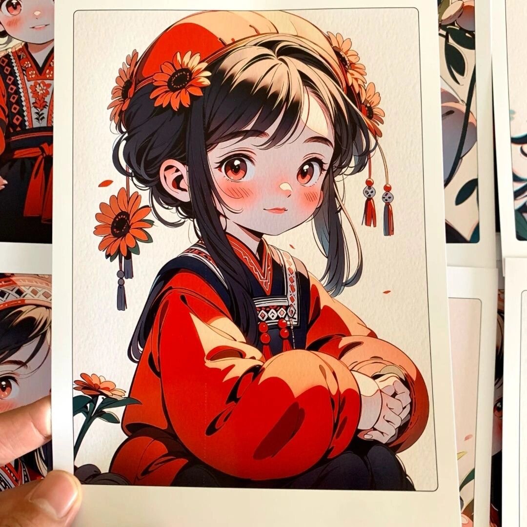 可爱q版国风动漫中级女孩民族风临摹卡