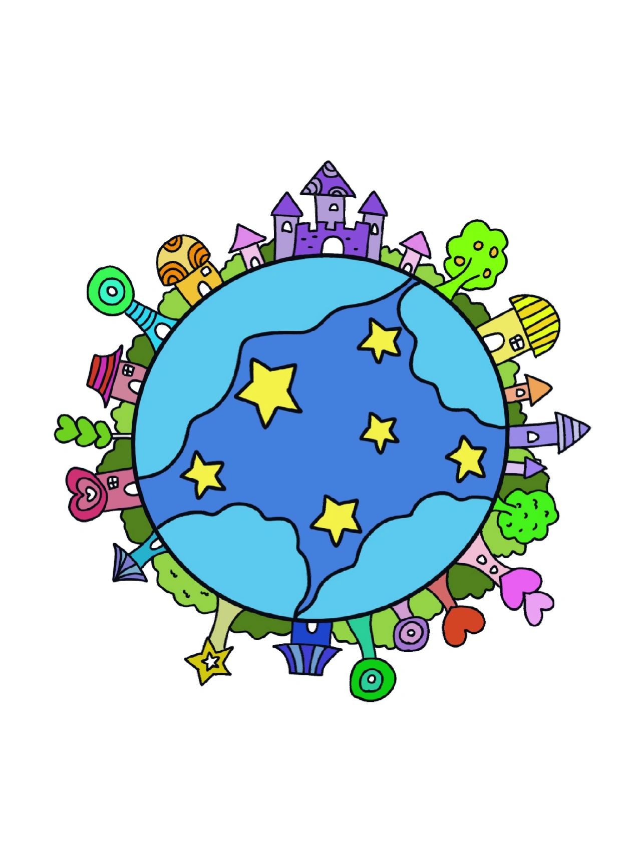 儿童创意简笔画《地球家园》