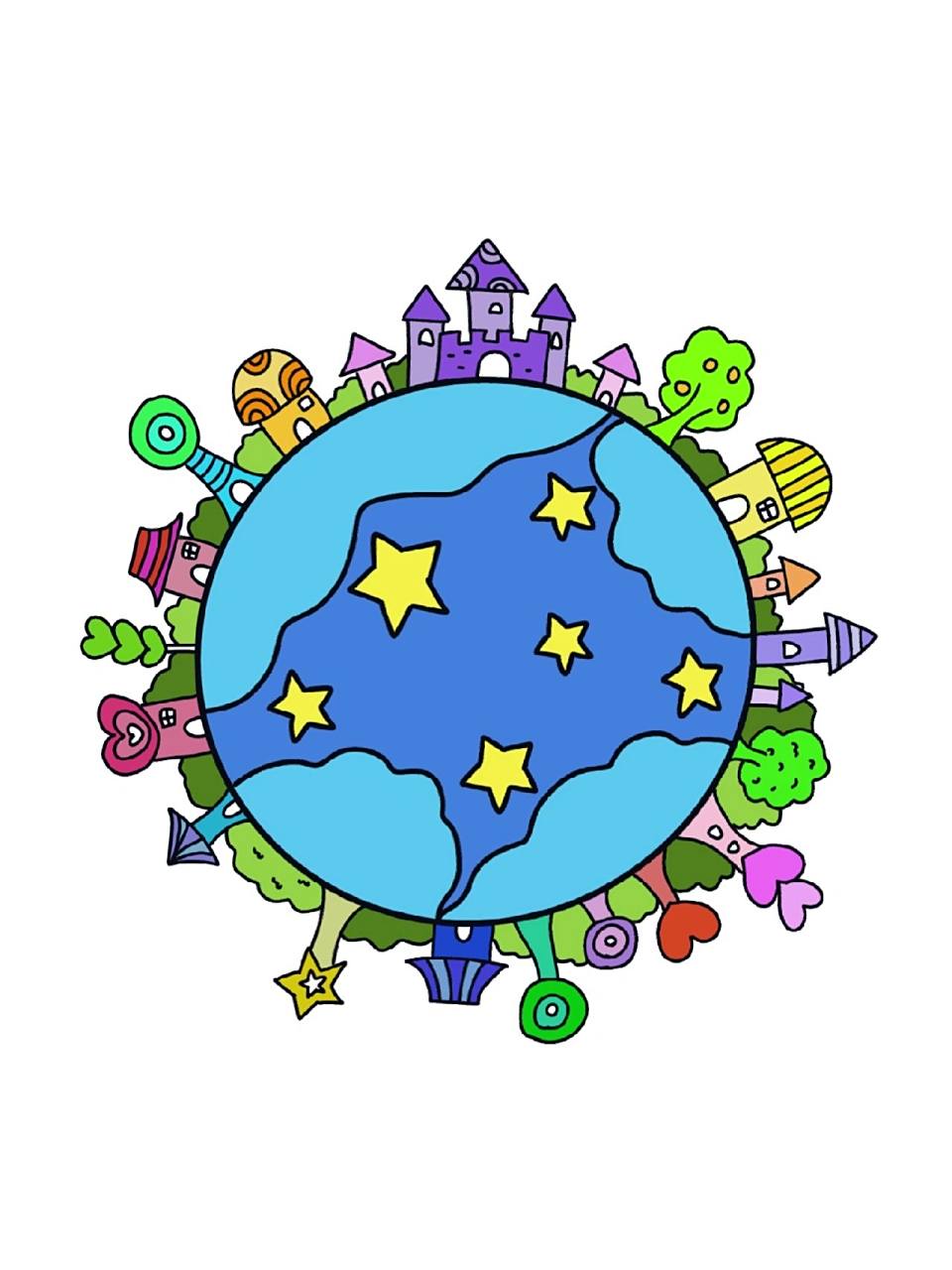 儿童创意简笔画《地球家园》