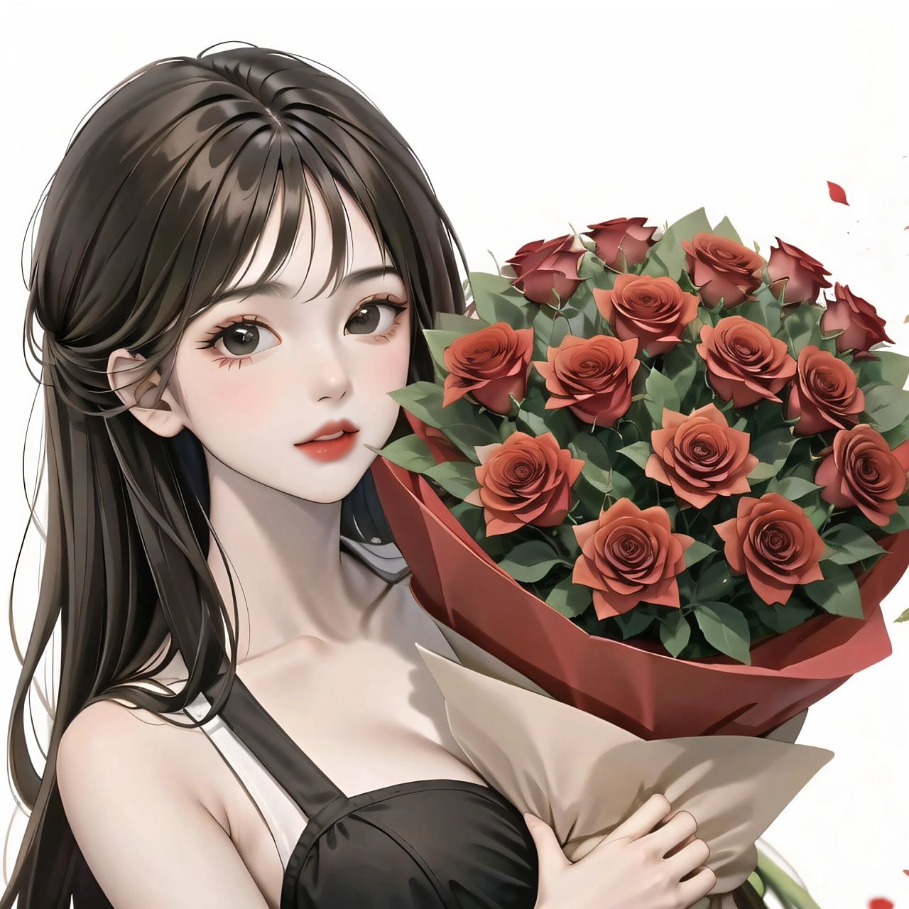 漫画风95|手捧鲜花女生头像 漫画风手捧鲜花气质女生头像98